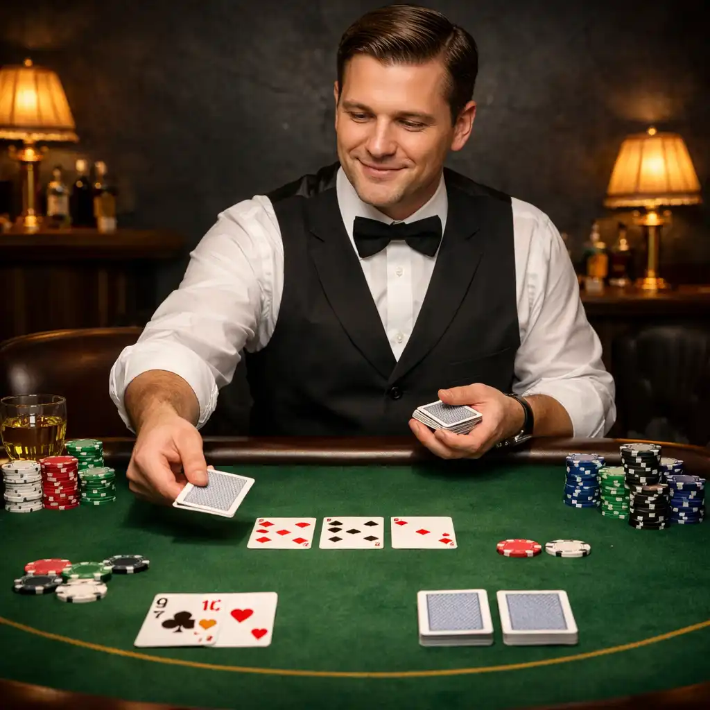 Prywatny stół pokerowy z profesjonalnym krupierem w eleganckim card lounge